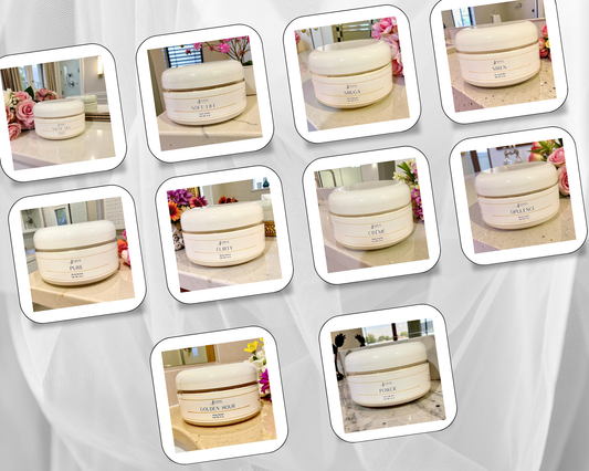 Repetition of a cream jar with a brand name on a light background